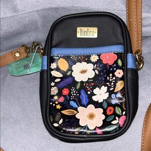 intro. Black and Blue Floral Mini Bag